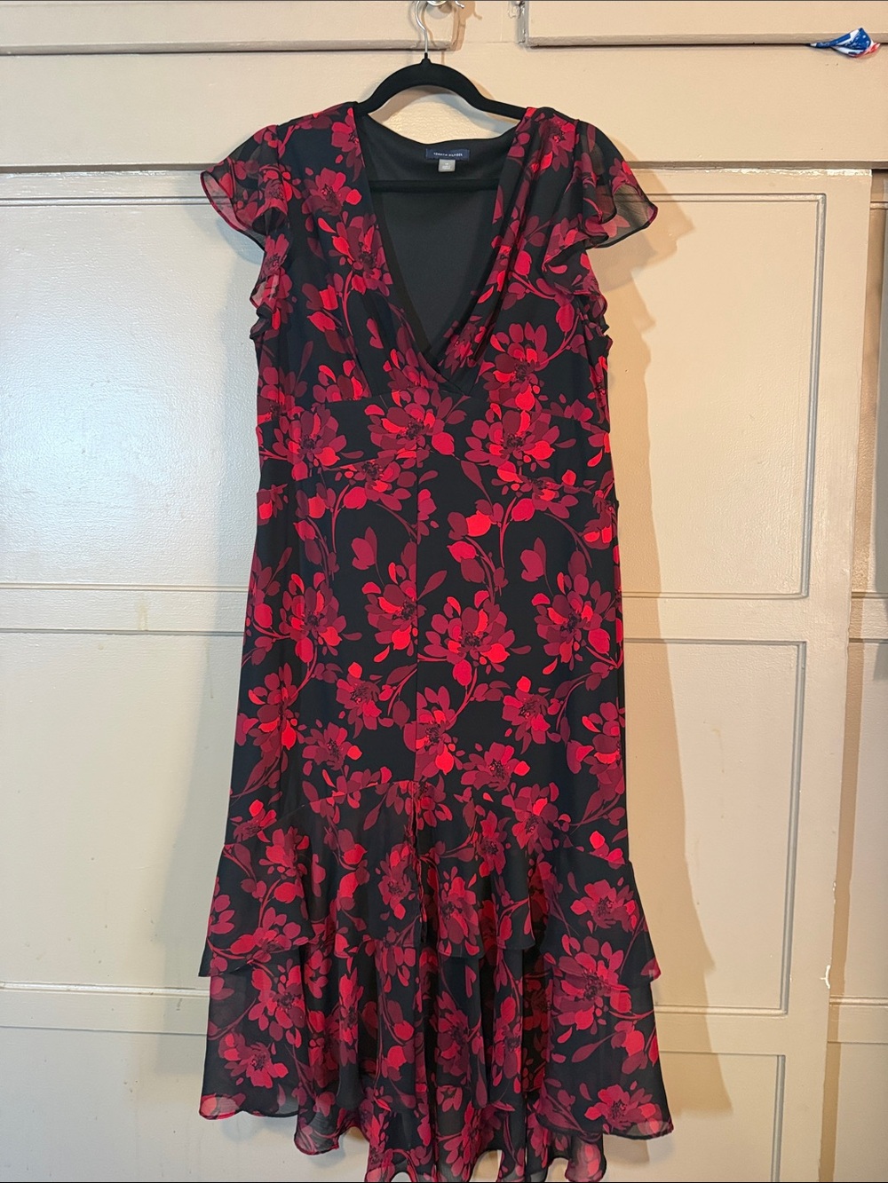 Tommy Hilfiger Black Dress with Red Floral Print